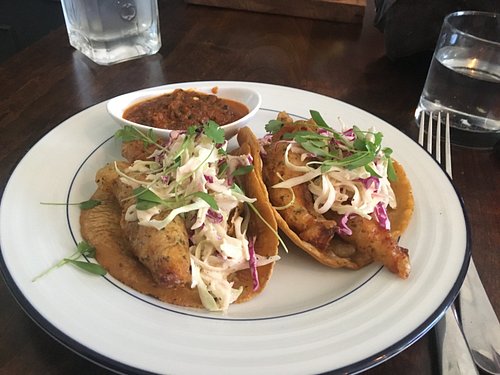 Mercado signature dishes Chef Jose's FlanFish TacosEnchiladas Suizas